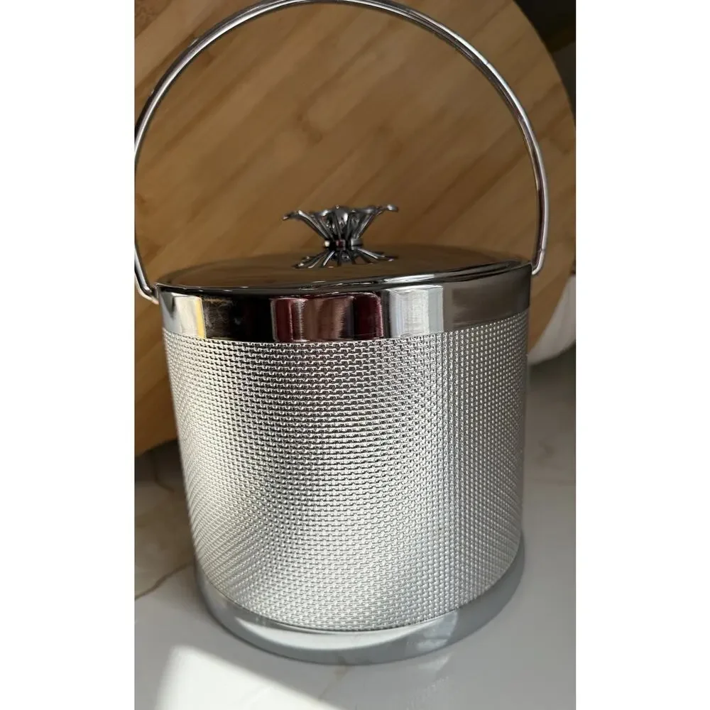 Vintage 1960 Serv Master Creations MCM Barware Metal Silver tone Ice Bucket 8.5”